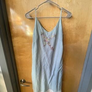 Light Blue Slip Dress with Floral Embroidery